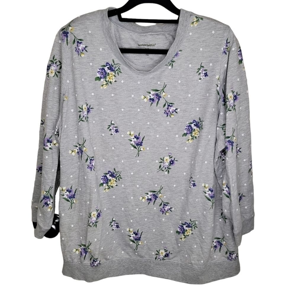 Woman Within gray floral & polka dot sweatshirt size 2x (26/28)